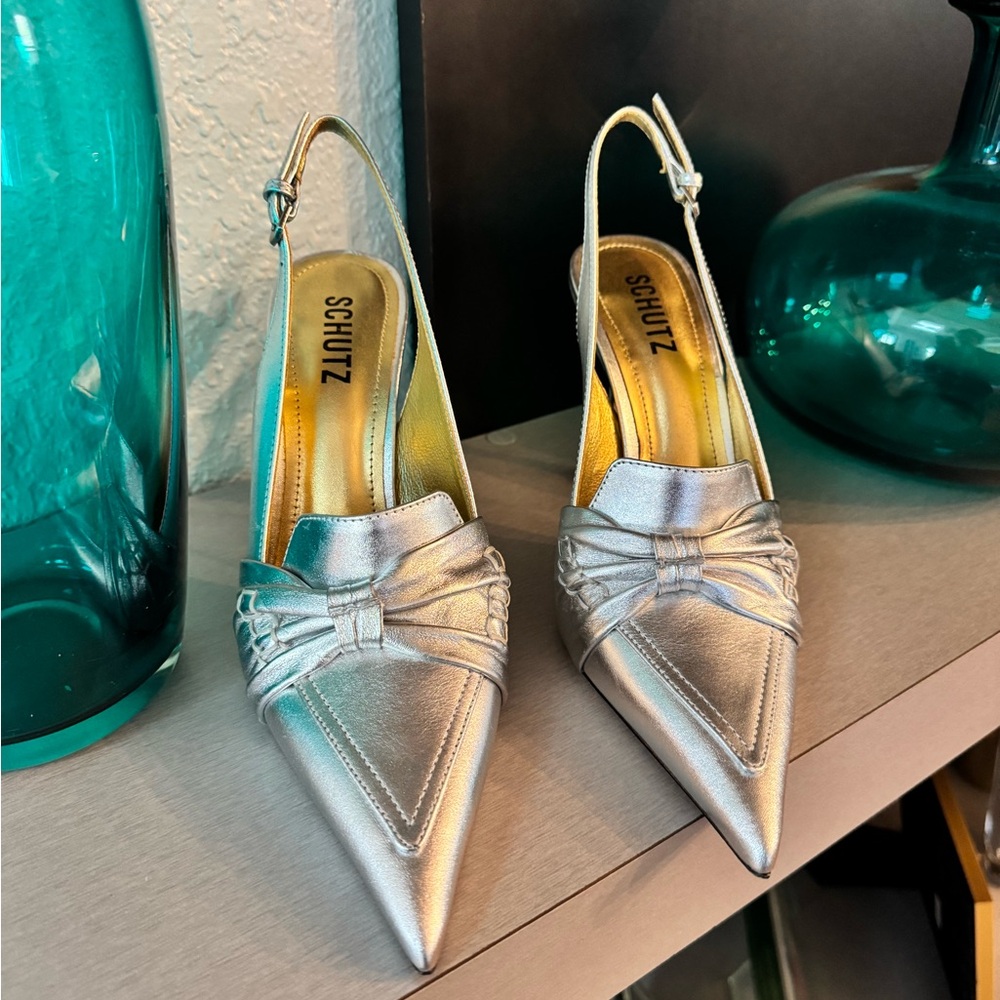 Silver Slingback Pump